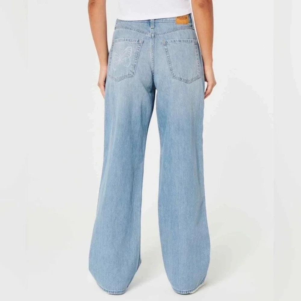 Hollister Ultra High-Rise Dad Jeans Light Wash Butterfly Print 0R Y2K - Picture 4 of 9
